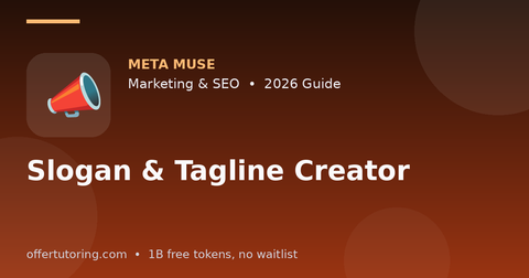 Slogan & Tagline Creator illustration – Meta Muse Marketing & SEO guide 2026
