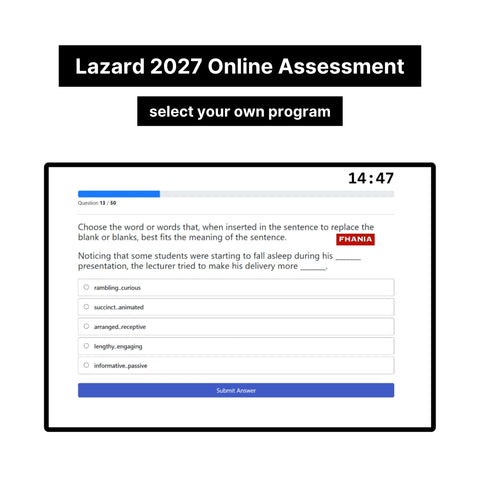 2027 Lazard Online Assessment Video Interview Exact Questions and Answers